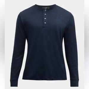 Vince Men's Navy Blue Linen Henley Shirt, Large